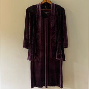 R&M Richards Purple Velvet Dress‎ Set, Sz 14 Petite, floral, jacket, cocktail